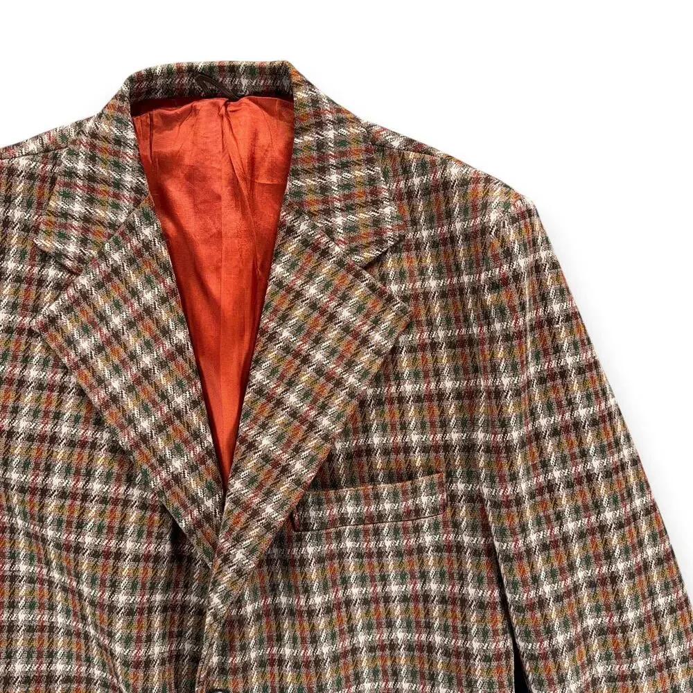 Vintage Houndstooth Jacket Mens 38 Brown Blazer Gun Club Check Rugby USA 70s